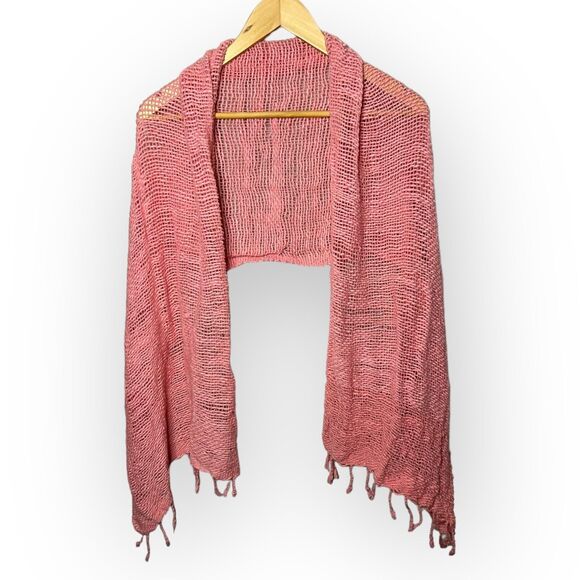 Vance Kitira Women's Woven Pink Cotton Scarf Shawl Wrap With Fringe One Size - Picture 2 of 11